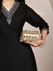 Anekaant Tipify Metallic Gold Geometric Mirror Embellished Clutch