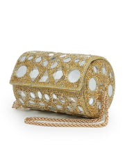 Anekaant Tipify Metallic Gold Geometric Mirror Embellished Clutch