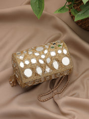 Anekaant Tipify Metallic Gold Geometric Mirror Embellished Clutch