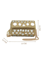 Anekaant Tipify Metallic Gold Geometric Mirror Embellished Clutch