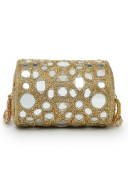 Anekaant Tipify Metallic Gold Geometric Mirror Embellished Clutch