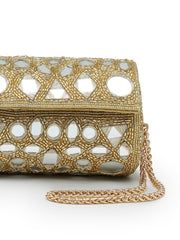 Anekaant Tipify Metallic Gold Geometric Mirror Embellished Clutch