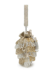 Anekaant Dewdrop Fringe Metallic Gold & Silver Suede Beaded Potli