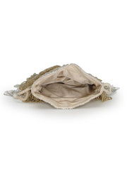 Anekaant Dewdrop Fringe Metallic Gold & Silver Suede Beaded Potli