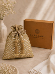 Noor Edit  Chevron Sequin Embellished Potli with signature gift box  | Party & Festive Gift for Women