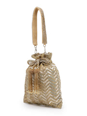 Noor Edit  Chevron Sequin Embellished Potli with signature gift box  | Party & Festive Gift for Women