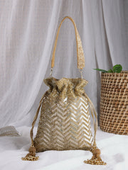 Noor Edit  Chevron Sequin Embellished Potli with signature gift box  | Party & Festive Gift for Women