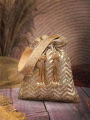 Noor Edit  Chevron Sequin Embellished Potli with signature gift box  | Party & Festive Gift for Women