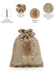 Noor Edit  Chevron Sequin Embellished Potli with signature gift box  | Party & Festive Gift for Women