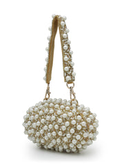 Anekaant Opal Thread Gold Suede Pearl Beaded Clutch