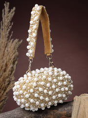 Anekaant Opal Thread Gold Suede Pearl Beaded Clutch