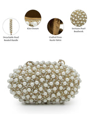 Anekaant Opal Thread Gold Suede Pearl Beaded Clutch