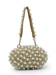 Anekaant Opal Thread Gold Suede Pearl Beaded Clutch