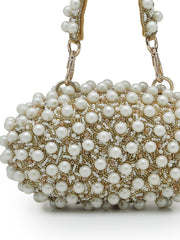 Anekaant Opal Thread Gold Suede Pearl Beaded Clutch