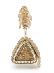 Anekaant Crystal Cascade Champagne Gold Suede Embellished Clutch