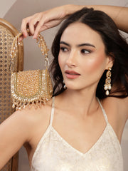 Anekaant Crystal Cascade Champagne Gold Suede Embellished Clutch