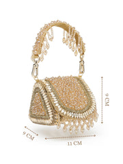 Anekaant Crystal Cascade Champagne Gold Suede Embellished Clutch