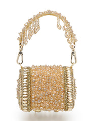 Anekaant Crystal Cascade Champagne Gold Suede Embellished Clutch