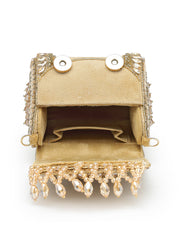 Anekaant Crystal Cascade Champagne Gold Suede Embellished Clutch