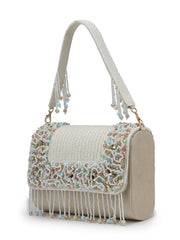 Anekaant Blush & Bead Ivory & Pastel Multi Suede Embellished Clutch