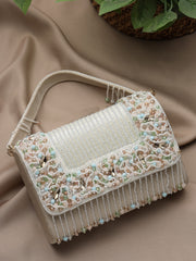 Anekaant Blush & Bead Ivory & Pastel Multi Suede Embellished Clutch