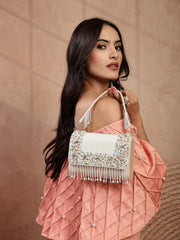 Anekaant Blush & Bead Ivory & Pastel Multi Suede Embellished Clutch