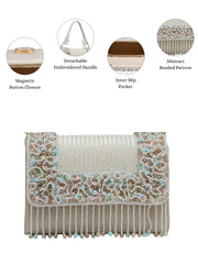 Anekaant Blush & Bead Ivory & Pastel Multi Suede Embellished Clutch
