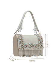 Anekaant Blush & Bead Ivory & Pastel Multi Suede Embellished Clutch