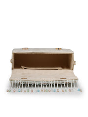 Anekaant Blush & Bead Ivory & Pastel Multi Suede Embellished Clutch
