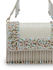 Anekaant Blush & Bead Ivory & Pastel Multi Suede Embellished Clutch