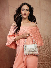 Anekaant Blush & Bead Ivory & Pastel Multi Suede Embellished Clutch