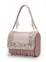 Anekaant Blush & Bead Dusky Pink & Pastel Multi Suede Embellished Clutch