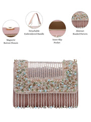 Anekaant Blush & Bead Dusky Pink & Pastel Multi Suede Embellished Clutch