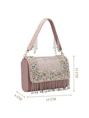 Anekaant Blush & Bead Dusky Pink & Pastel Multi Suede Embellished Clutch