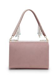 Anekaant Blush & Bead Dusky Pink & Pastel Multi Suede Embellished Clutch