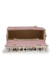 Anekaant Blush & Bead Dusky Pink & Pastel Multi Suede Embellished Clutch