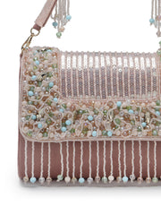 Anekaant Blush & Bead Dusky Pink & Pastel Multi Suede Embellished Clutch