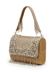 Anekaant Blush & Bead Antique Gold & Pastel Multi Suede Embellished Clutch