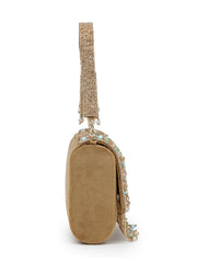 Anekaant Blush & Bead Antique Gold & Pastel Multi Suede Embellished Clutch