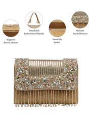 Anekaant Blush & Bead Antique Gold & Pastel Multi Suede Embellished Clutch
