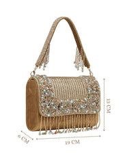 Anekaant Blush & Bead Antique Gold & Pastel Multi Suede Embellished Clutch