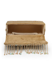 Anekaant Blush & Bead Antique Gold & Pastel Multi Suede Embellished Clutch