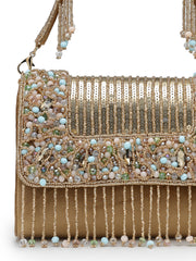 Anekaant Blush & Bead Antique Gold & Pastel Multi Suede Embellished Clutch