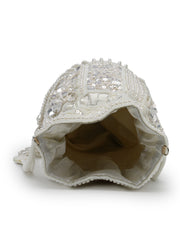 Anekaant Dewdrop Fringe Ivory Pearl White 3D Floral Embellished Potli
