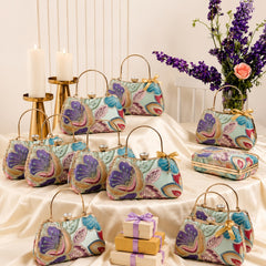 Woven Reverie Floral Embroidered Wedding Return Gift Clutch Set of 10 | Luxury Wedding Favors for Bridesmaids & Guests