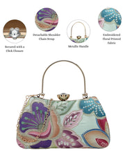 Anekaant Woven Reverie Mint Green Multi Abstract Floral Embroidered Clutch