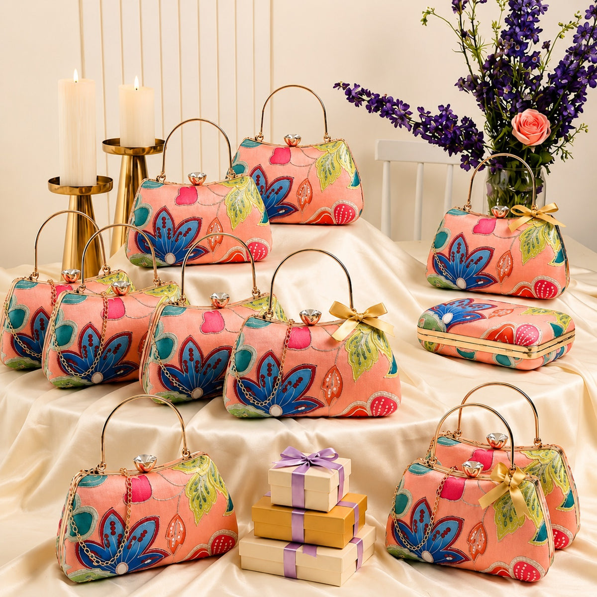 Woven Reverie Floral Embroidered  Wedding Favor Clutch Set of 10 | Wedding Return Gifts for Bridesmaids & Wedding Guests