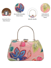 Anekaant Woven Reverie Coral Multi Abstract Floral Embroidered Clutch