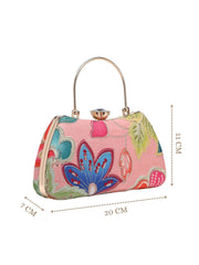 Anekaant Woven Reverie Coral Multi Abstract Floral Embroidered Clutch