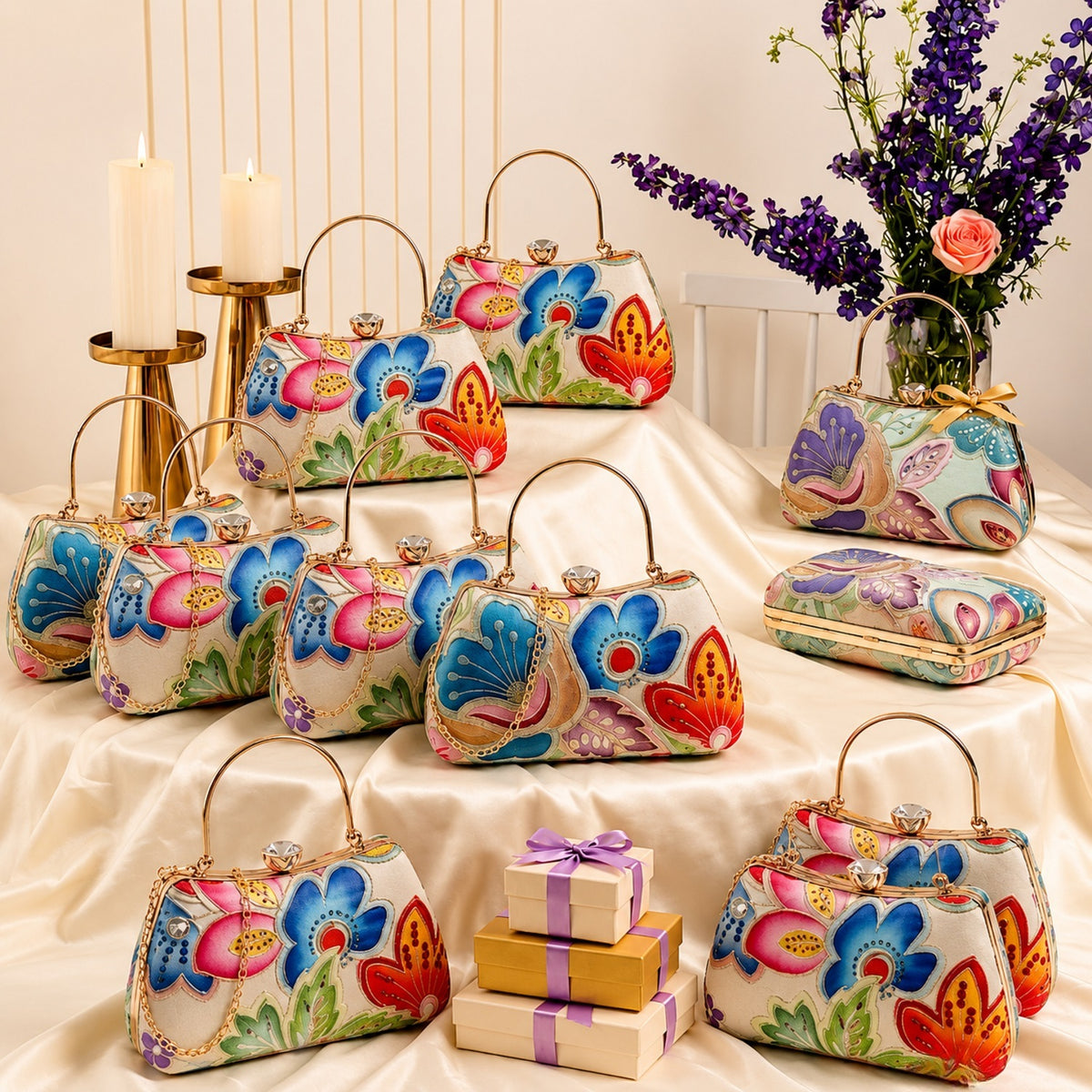Woven Reverie Floral Embroidered  Wedding Favor Clutch Set of 10 | Luxury Wedding Return Gifts